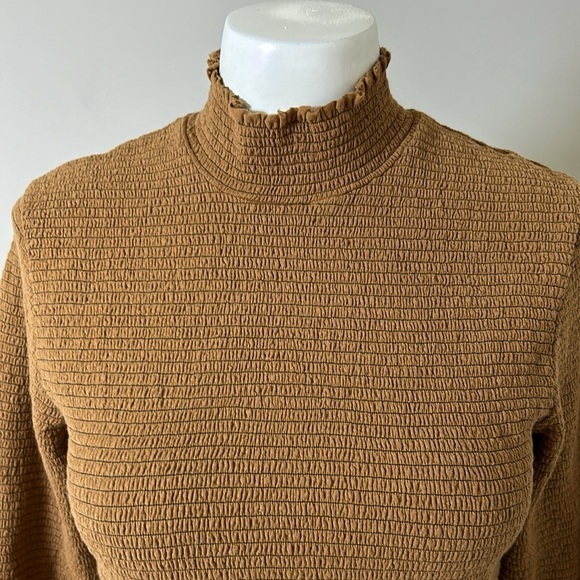 Nation LTD Emmy Smocked Turtleneck Top Cocoa Long Sleeve Ruffle Shirt Fall Sz L - Picture 5 of 13